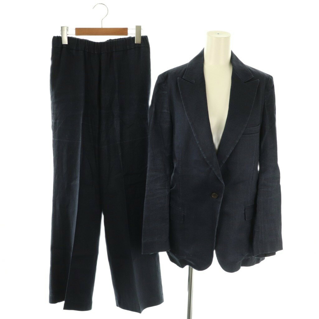 【中古】ラスパイユ raspail デニム スーツ セットアップ テーラードジャケット イージーパンツ リネン 36 38 ネイビー /DF ■OS レディース 【ベクトル 古着】 251107