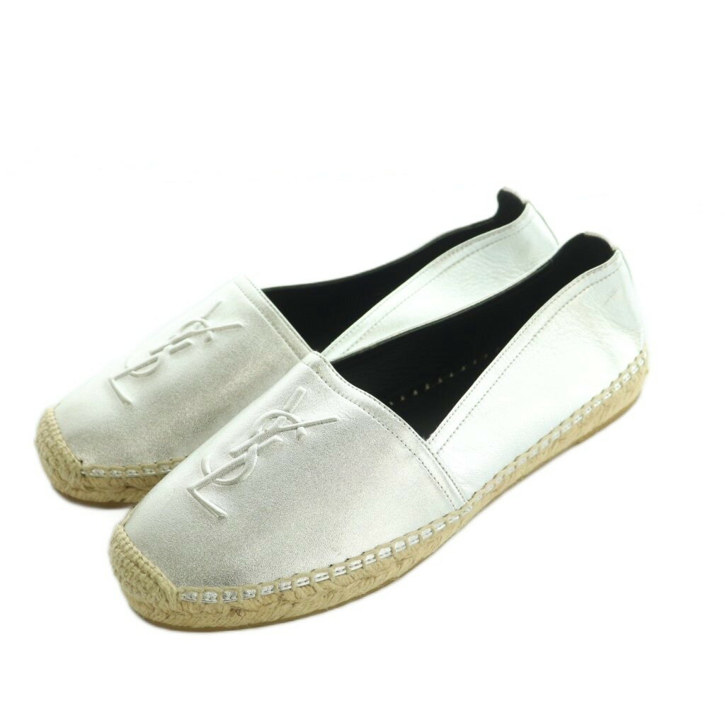【中古】サンローラン パリ SAINT LAURENT PARIS エンボスドレザーエスパドリーユ スリッポン 37 23.5c..