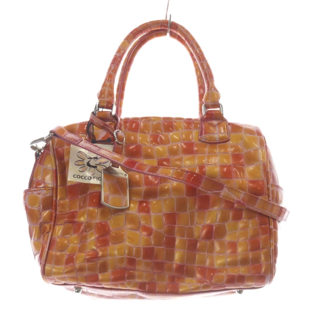 【中古】コッコフィオーレ COCCO FIORE 型押し 2WAY ボストンバッグ ショルダーバッグ ハンドバッグ オレンジ 赤 レッド /SR レディース 【ベクトル 古着】 251029(4)