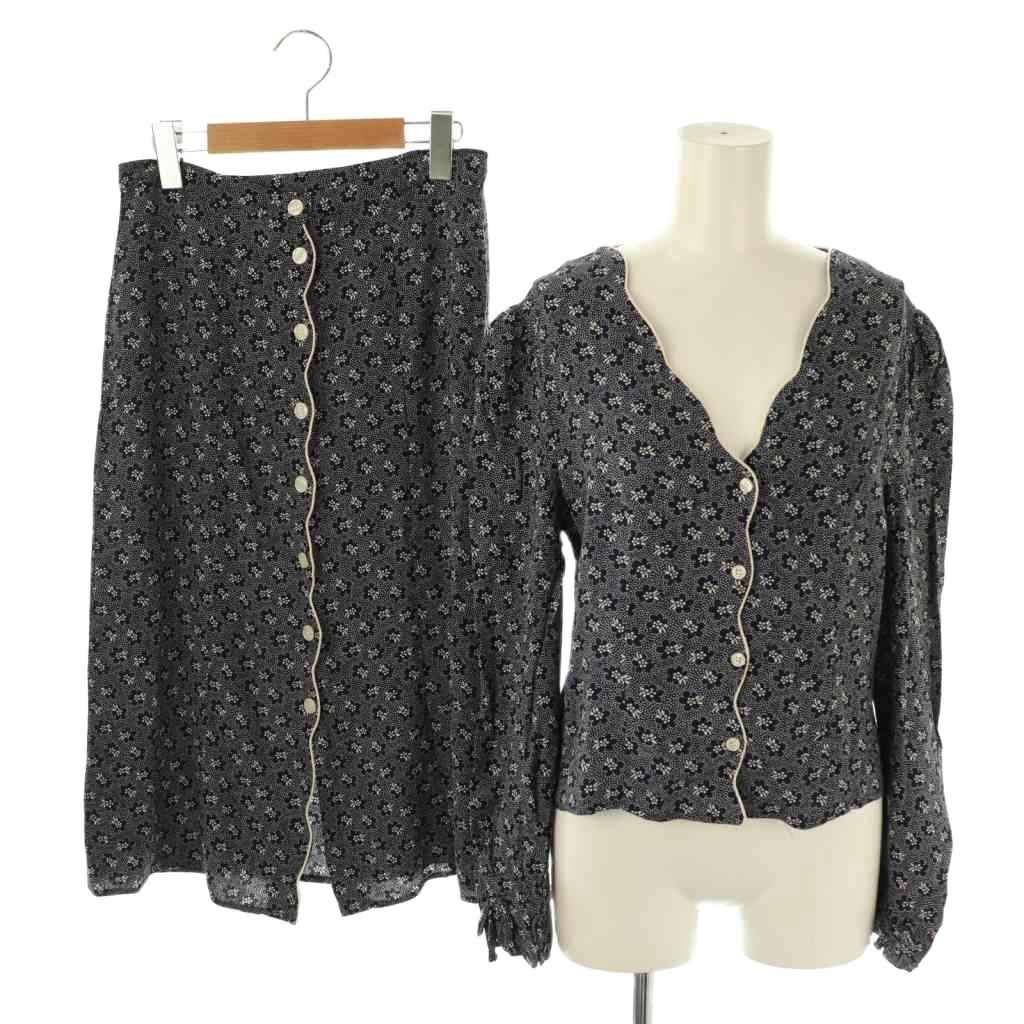 【中古】ルージュ Rouge セットアップ 小花柄 ブラウス スカート 38 ネイビー オフホワイト /DO ■OS レディース 【ベクトル 古着】 251119