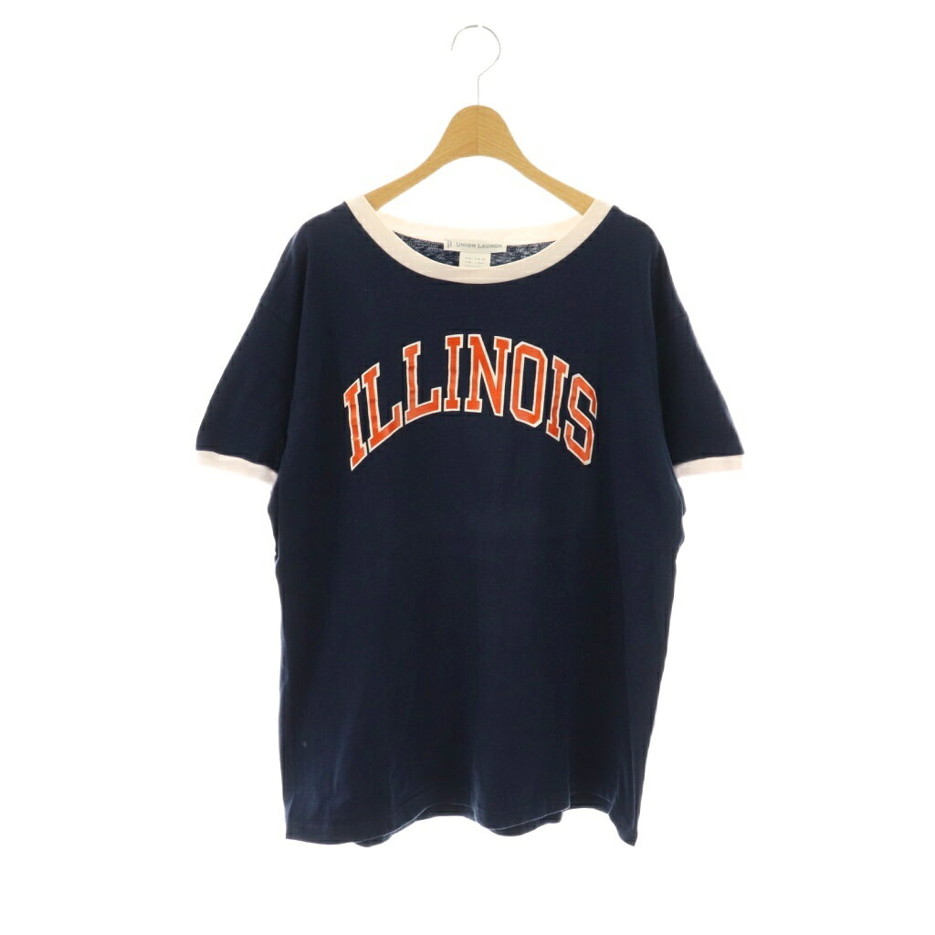 【中古】ユニオンランチ UNION LAUNCH パイピングリメイク リンガーTシャツ カットソー L ネイビー マルチカラー /DF ■OS レディース 【ベクトル 古着】 251111