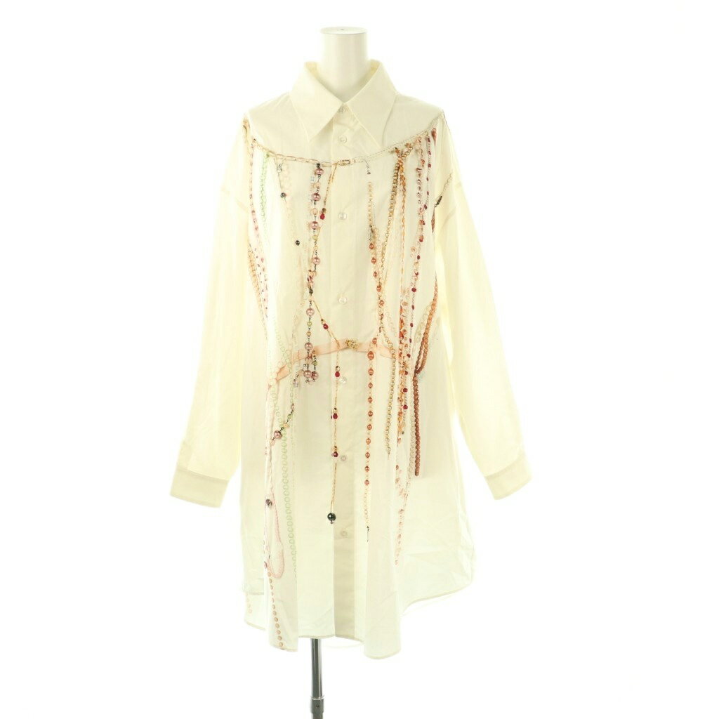 【中古】エムエムシックス メゾンマルジェラ MM6 Maison Margiela Pearl Print Shirt Dress ビーズディテールシャツドレスシャツワンピース ロング 長袖 S アイボリー マルチカラー S62CT0250 /DO ■OS レディース 【ベクトル 古着】 251118