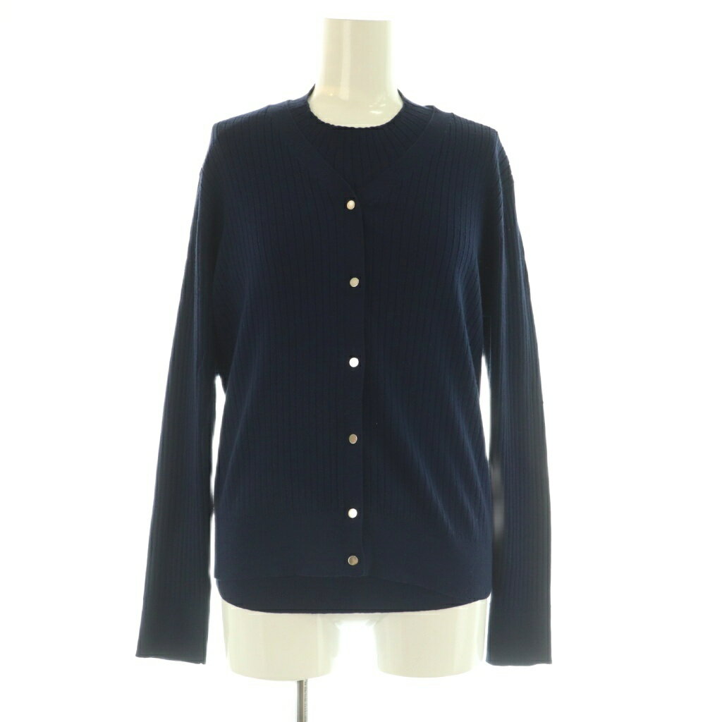 【中古】ミッシェルクラン MICHEL KLEIN アンサンブルニット リブ Vネックカーディガン 五分袖カットソー 38 ネイビー /MY ■OS レディース 【ベクトル 古着】 251125