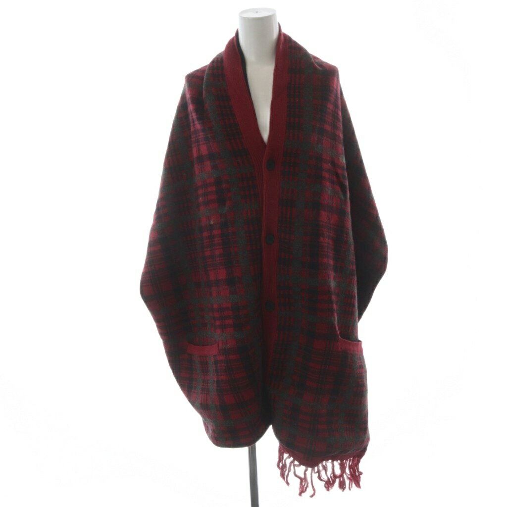 Cashmere - 【中古】ダイエットブッチャースリムスキン DIET BUTCHER SLIM SKIN ストール ショール コーディガン チェック柄 フリンジ レッド /YO23 メンズ レディース 【ベクトル 古着】 260119