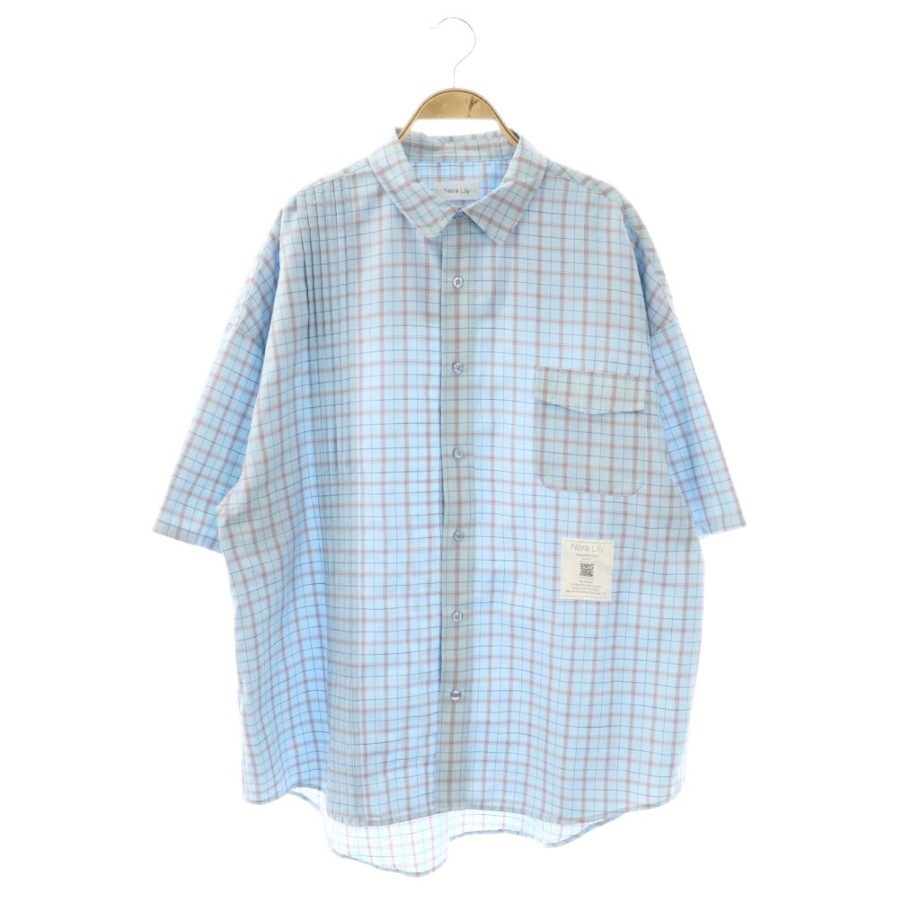 樂天商城 - 【中古】ノラリリー Nora Lily Echo Grid S/S Overshirt シャツ ブラウス 半袖 前開き チェック F 水色 /NR ■OS ■SH レディース 【ベクトル 古着】 260115