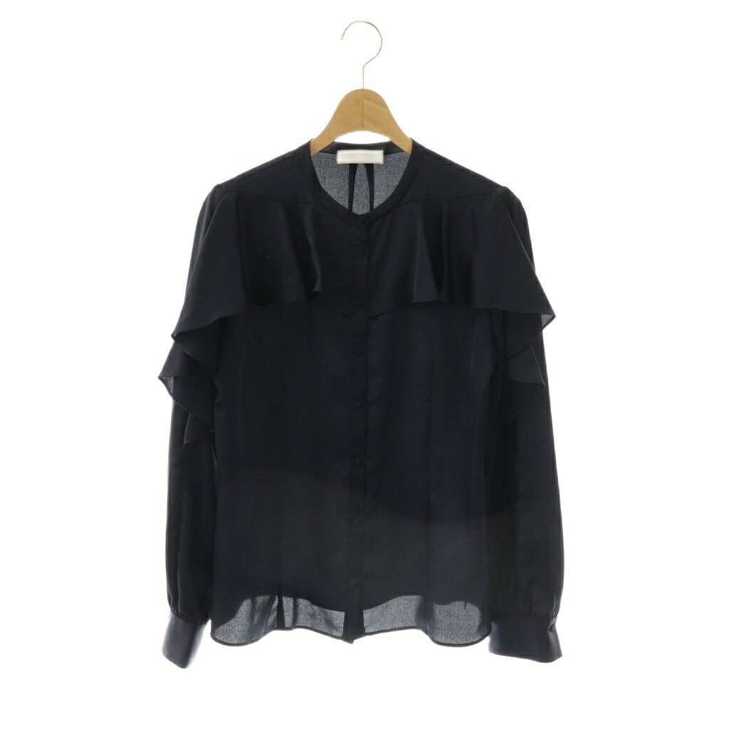 【中古】セルフォード CELFORD 23AW サテンフリルブラウス シャツ 長袖 前開き 38 紺 /NR ■OS ■SH レディース 【ベクトル 古着】 260116