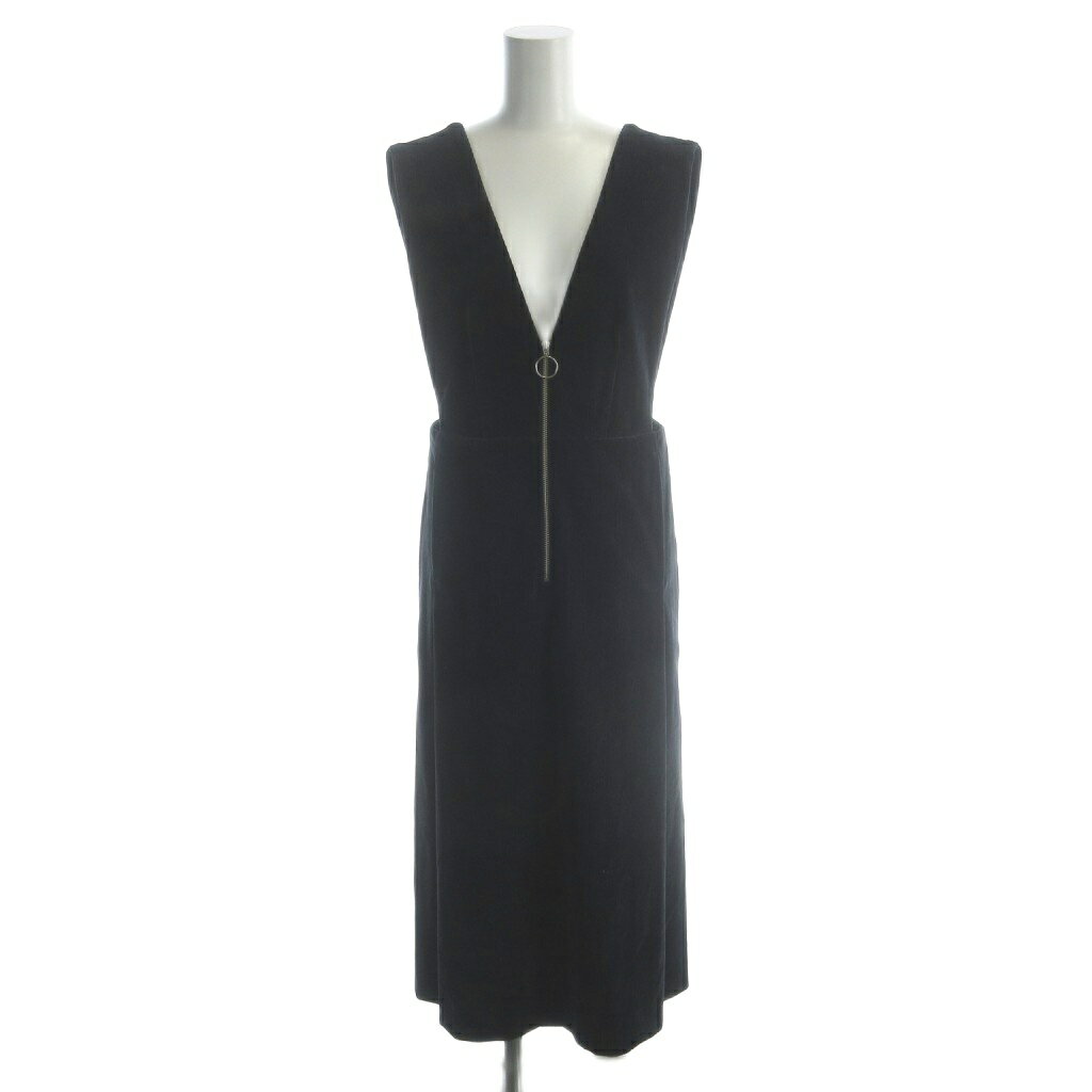 【中古】マカフィー MACPHEE トゥモローランド コーデュロイ ジャンパースカート 36 ダークネイビー Vネック フロントジッパー /AB ■OS..