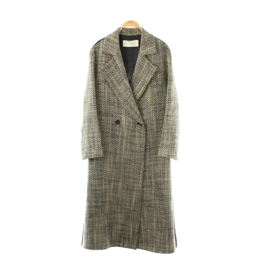 乐天商城 - 【中古】アドーア ADORE ヘリンボーン切替 ロングコート ダブル 38 ブラック ホワイト /HK ■OS レディース 【ベクトル 古着】 260128