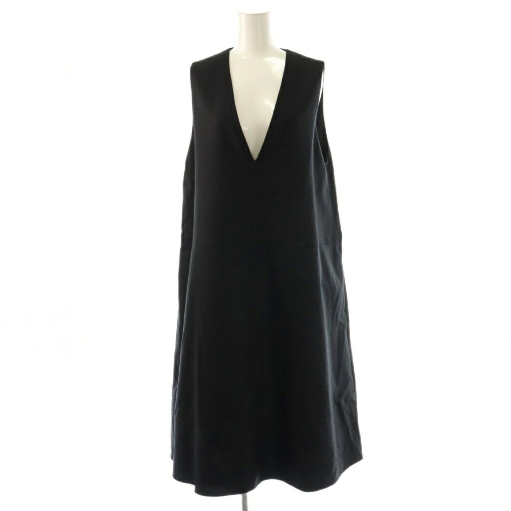 中古 アルアバイル allureville 24AW V/Nオーバーフレアワンピース ロング ノースリーブ 2 ブラック…