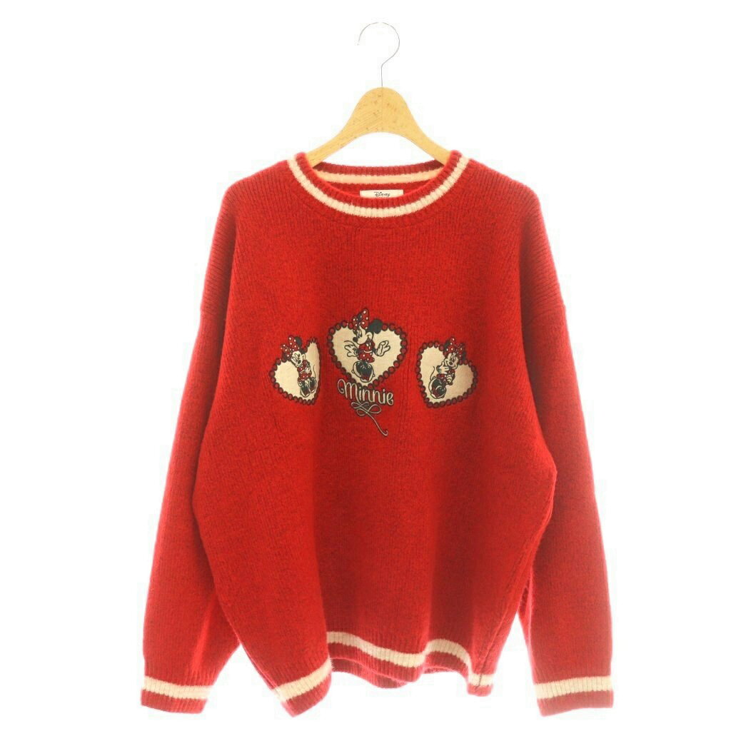 【中古】マウジー MOUSSY × ディズニー Disney MD Xmas MINNIE ニット セーター 長袖 厚手 F 赤 /NR ■OS レディース 【ベクトル 古着】 260215