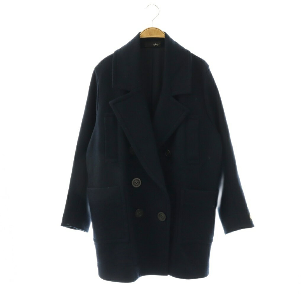 【中古】スタイリング styling/ コクーンピーコート アウター 0 紺 /CX ■OS ■SH レディース 【ベクトル 古着】 260219