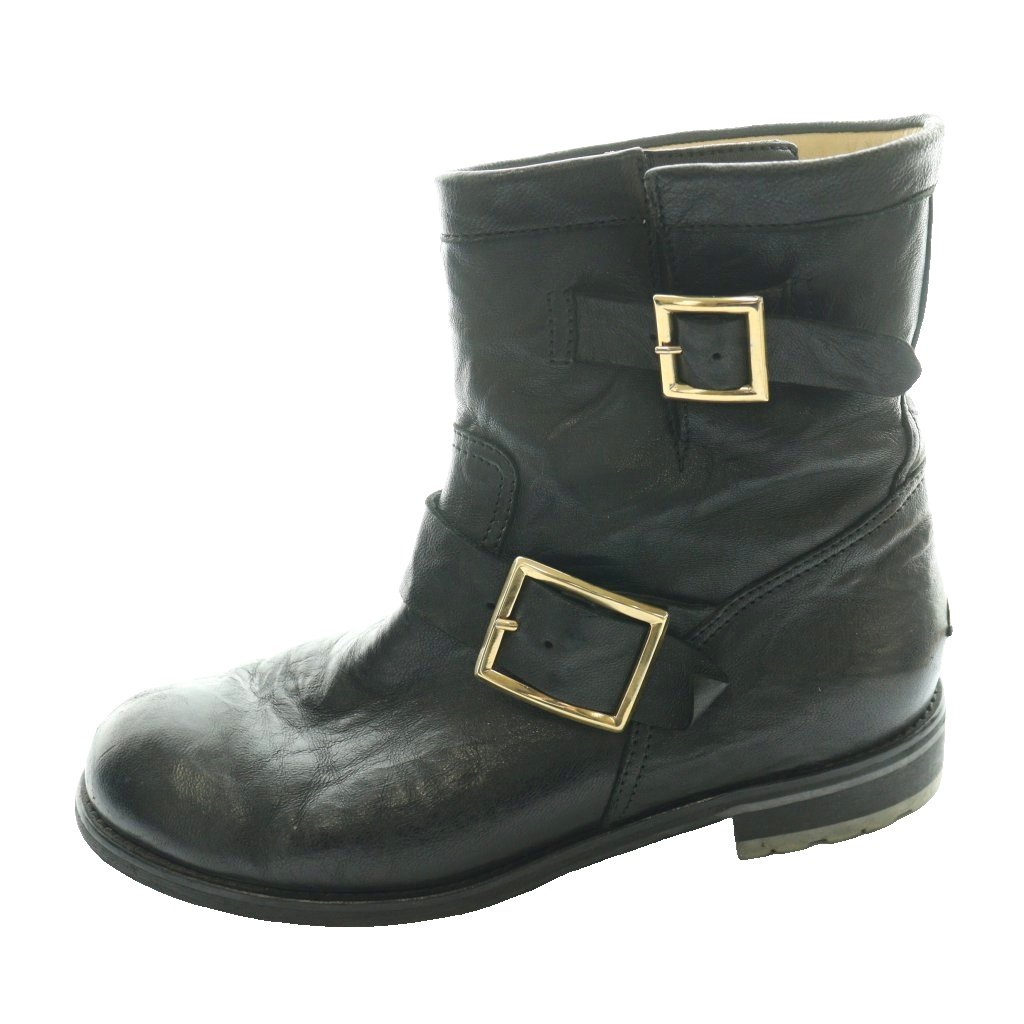 【中古】ジミーチュウ JIMMY CHOO エンジニアショートブーツ 37 黒 ブラック /SS ■OS レディース 【ベクトル 古着】 260306