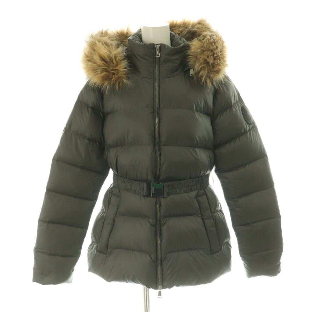 【中古】ポロ ラルフローレン POLO RALPH LAUREN ダウンジャケット ナイロン フード フェイクファー レザーパッチ ベルト付き M グレー 211872288002 /MI ■OS レディース 【ベクトル 古着】 260303