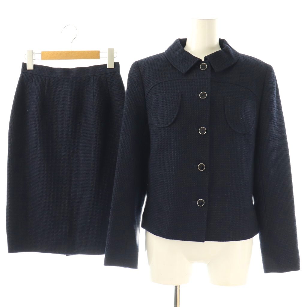 【中古】クレージュ courreges ツイード セットアップ ジャケット スカート ひざ丈 9AR 61-89 紺 ネイビー /TK ■SH レディース 【ベクトル 古着】 260316