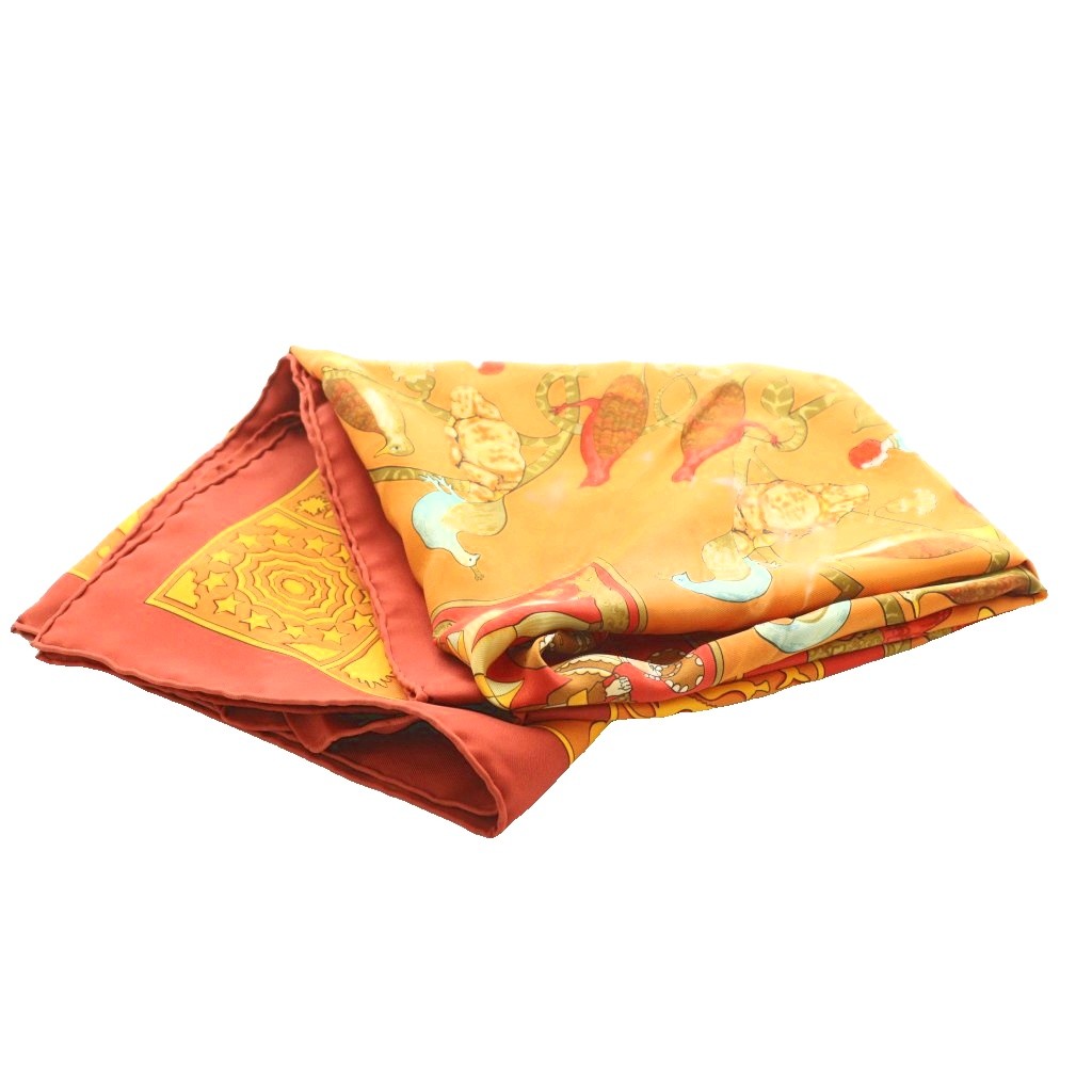 【中古】エルメス HERMES 古き良きアメリカ EARLY AMERICA シルク大判ストール マルチカラー オレンジ ボルドー /SS ■OS ■OH レディース 【ベクトル 古着】 260319 3