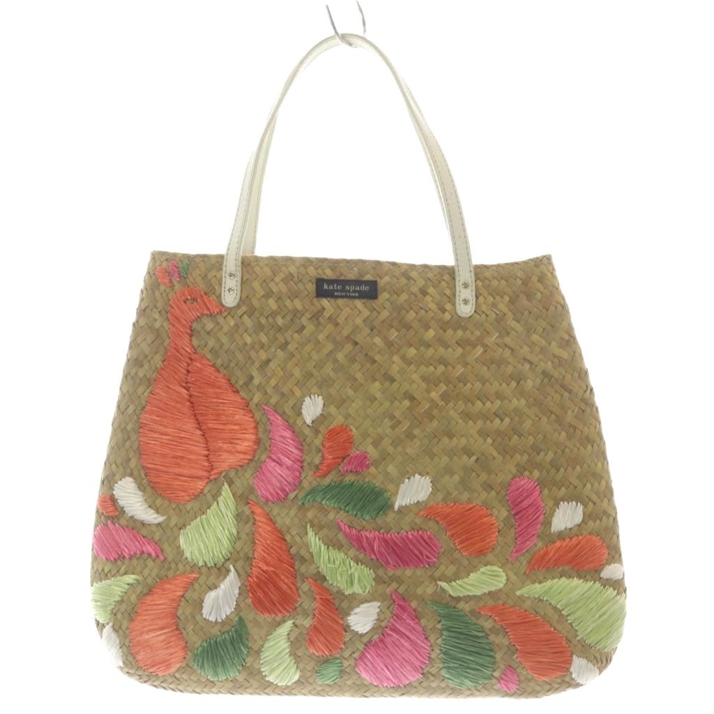 【中古】ケイトスペード KATE SPADE ストロー 刺繍 トートバッグ ハンドバッグ ベージュ /SR レディース 【ベクトル 古着】 260312