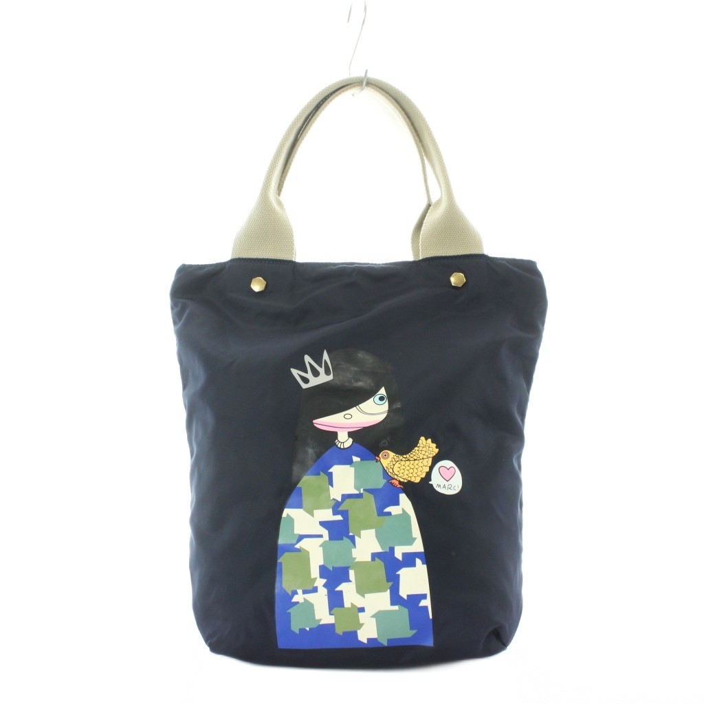 【中古】マークバイマークジェイコブス MARC by MARC JACOBS トートバッグ ネイビー イラストプリント ナイロン /RI ■OS レディース 【ベクトル 古着】 260323