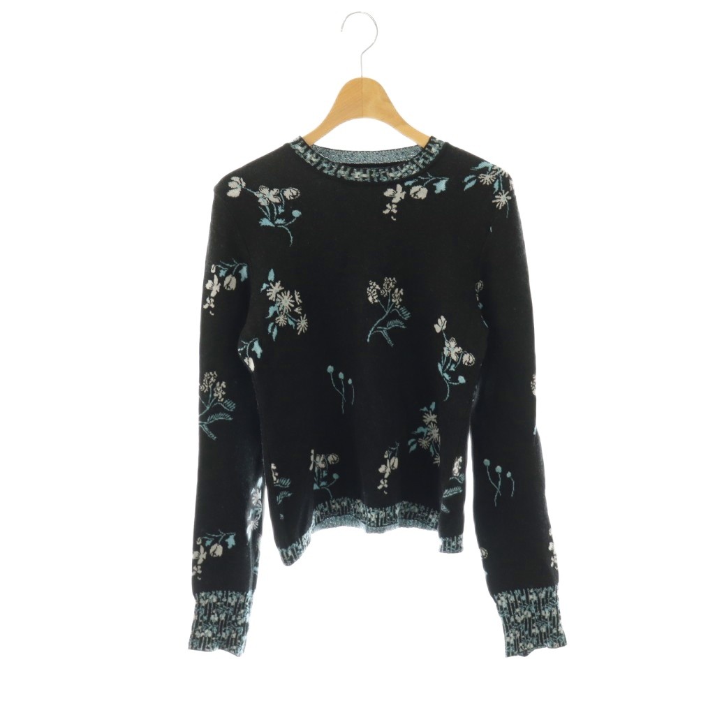 【中古】マメクロゴウチ Mame Kurogouchi Floral Jacquard Knitted Top ニット カットソー 1 ブラック ホワイト ライトブルー /DO ■OS レディース 【ベクトル 古着】 260324