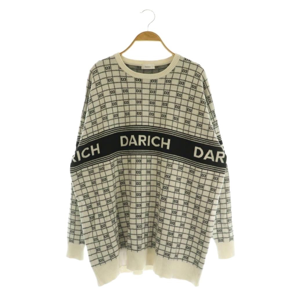 樂天商城 - 【中古】ダーリッチ Darich DDロゴジャガードオーバーニットトップス セーター 長袖 チェック チュニック F ホワイト ブラック /MY ■OS レディース 【ベクトル 古着】 260326