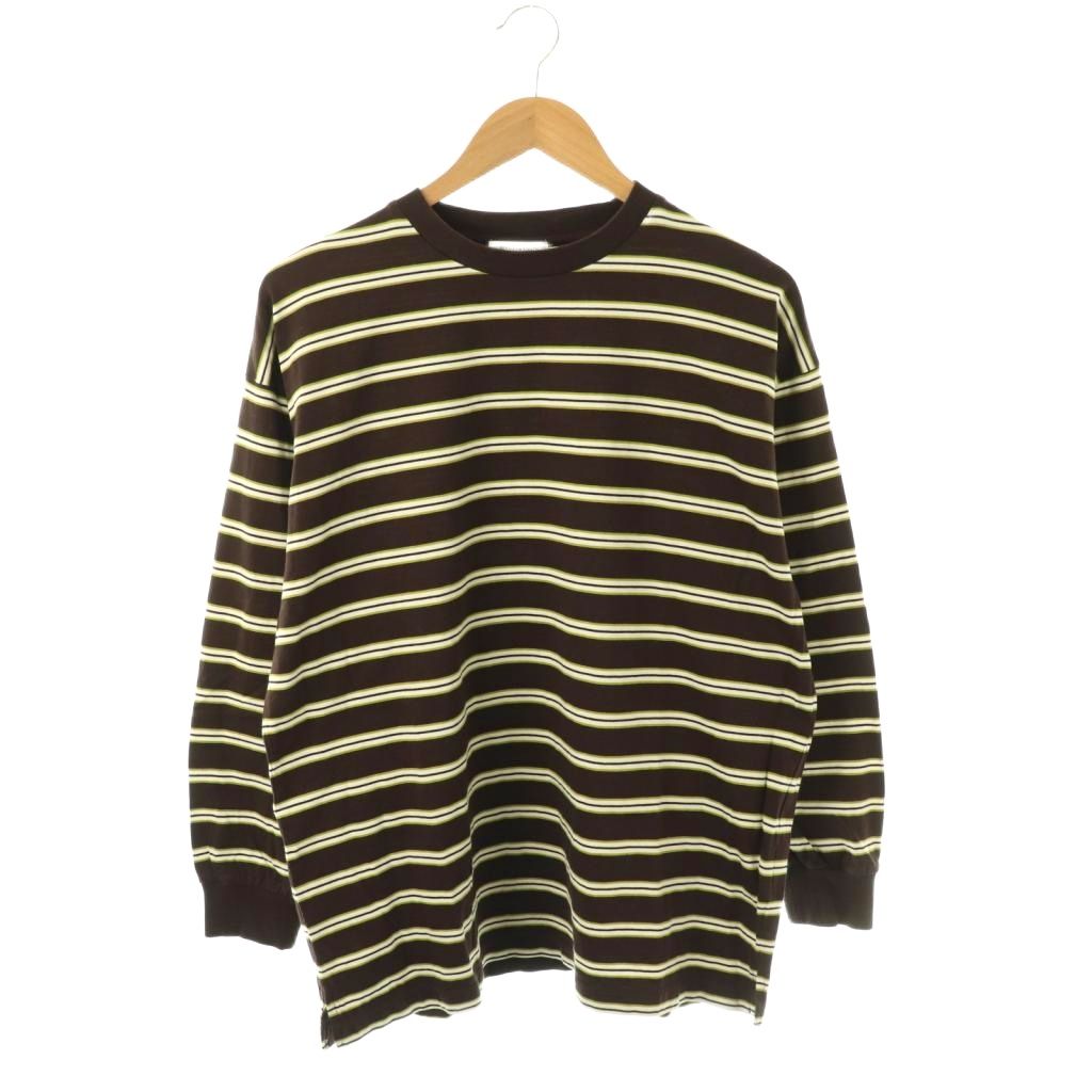 B&Y ユナイテッドアローズ BEAUTY&YOUTH ビューティー&ユース コットンマルチボーダーカットソー 長袖 チャコールブラウン ホワイト ライトグリーン /DO ■OS メンズ  260326