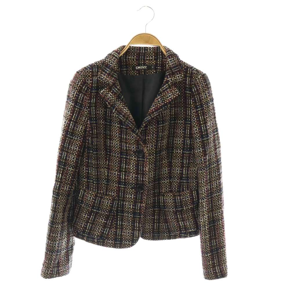 【中古】ダナキャランニューヨーク DKNY ツイードジャケット 4 マルチカラー ボルドー 黒 ブラック /SS ■OS レディース 【ベクトル 古着】 260327