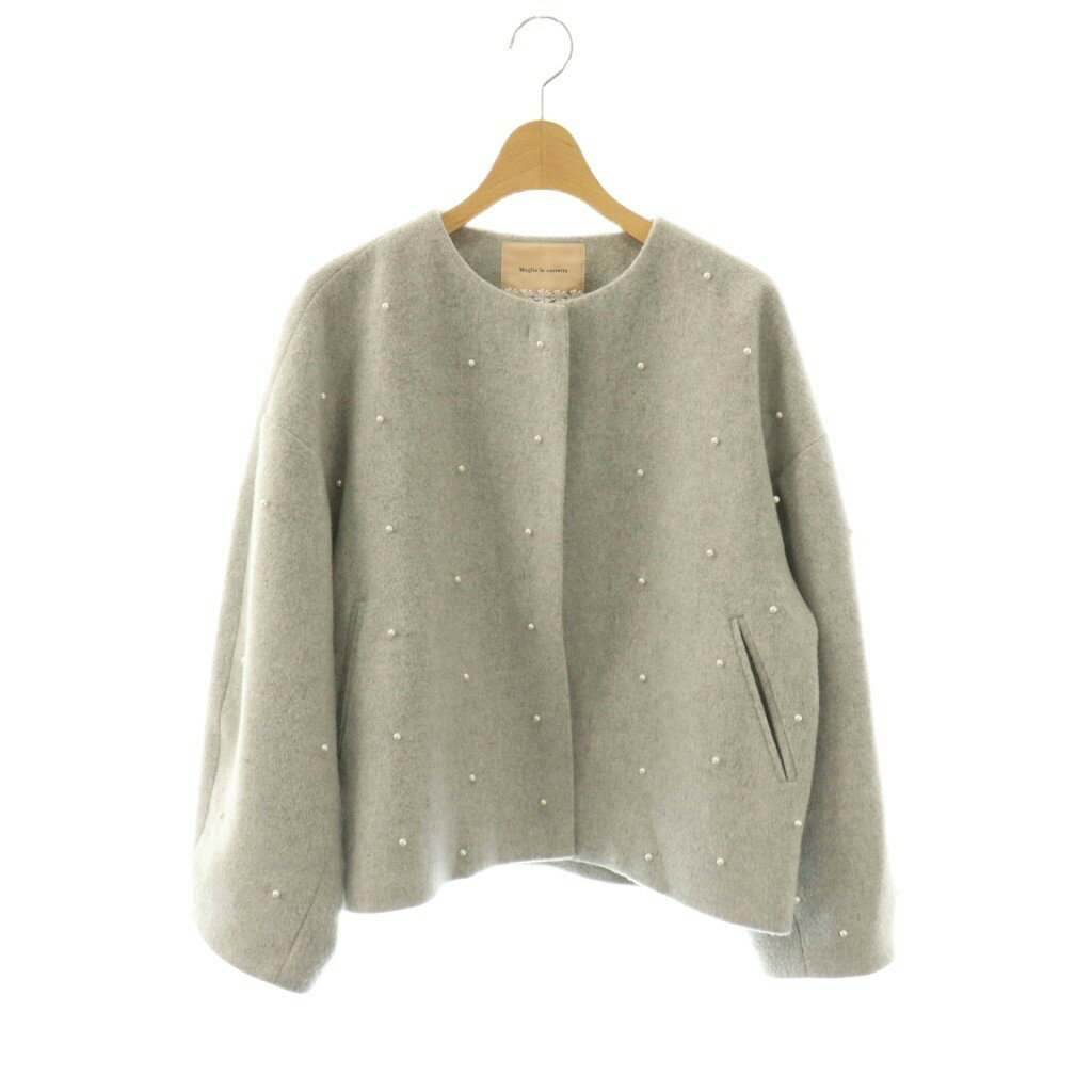 Rakuten - 【中古】マーリエルカセット Maglielecassetto 25AW パールショートコート アウター ノーカラー 7 グレー /DO ■OS レディース 【ベクトル 古着】 260331