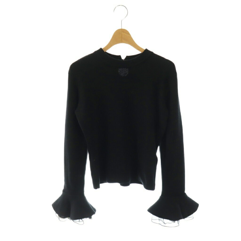 ハーリップトゥ Her lip to 25AW Eclat Flared Sleeve Knit エクラフレアスリーブニット 長袖 クルーネック ワンカラー ウール混 S 黒 ブラック /BB ■SH レディース  260407