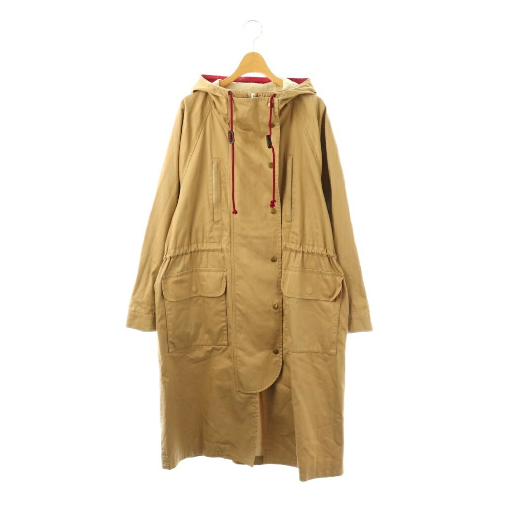 Coat - 【中古】メヤメ MEYAME MANY POCKETS PARKA コート ロング フード ジップアップ F ベージュ レッド /DO ■OS レディース 【ベクトル 古着】 260403