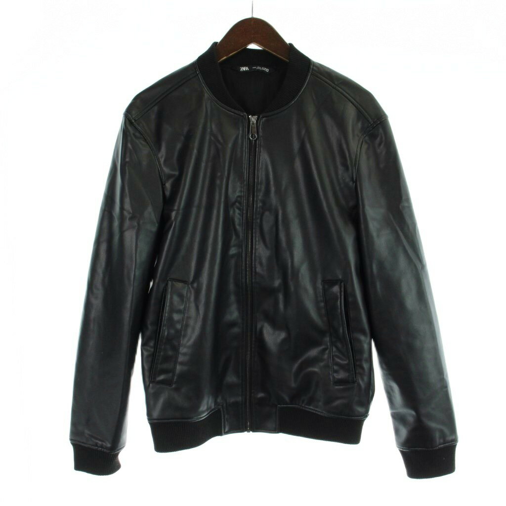 樂天商城 - 【中古】ザラ ZARA フェイクレザーボンバージャケット 上着 S 黒 ブラック 無地 リブ襟 長袖 /AB ■OS メンズ 【ベクトル 古着】 260408