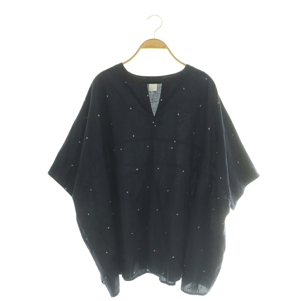 樂天商城 - 【中古】カグレ かぐれ 24SS ドット刺しゅうワイドプルオーバー ブラウス シャツ キーネック F ネイビー シルバー色 /CX ■OS レディース 【ベクトル 古着】 260409