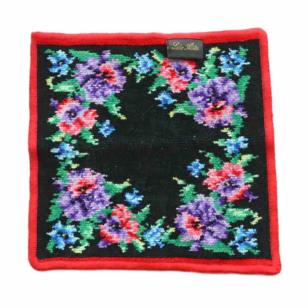 未使用品 レイクアルスター Lake Alster タグ付き オーキッド ハンドタオル ハンカチ 21×21 マルチカラー 赤 レッド 黒 ブラック /SS ■OS レディース  260408