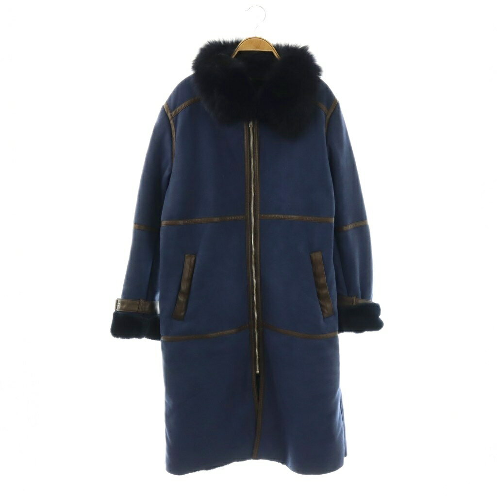 Coat - 【中古】ソブ sov. ダブスタ フェイクムートンコート フェイクスエード 36 ネイビー ブラウン /ES ■OS レディース 【ベクトル 古着】 260416