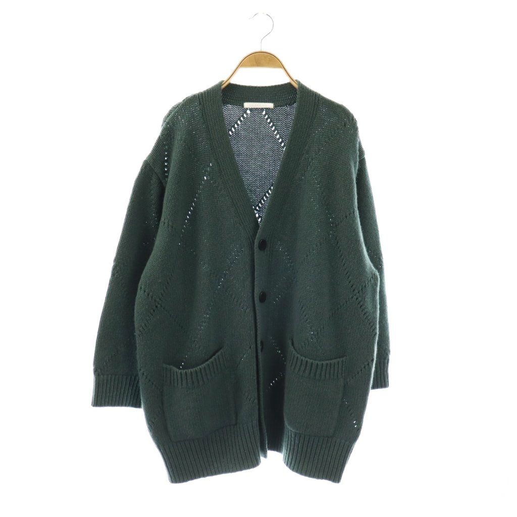 乐天商城 - 【中古】ギャルリーヴィー GALERIE VIE トゥモローランド ファインウールアイレット Vネックロングカーディガン ウール S グリーン 長袖 透かし編み /OK ■OS レディース 【ベクトル 古着】 260423