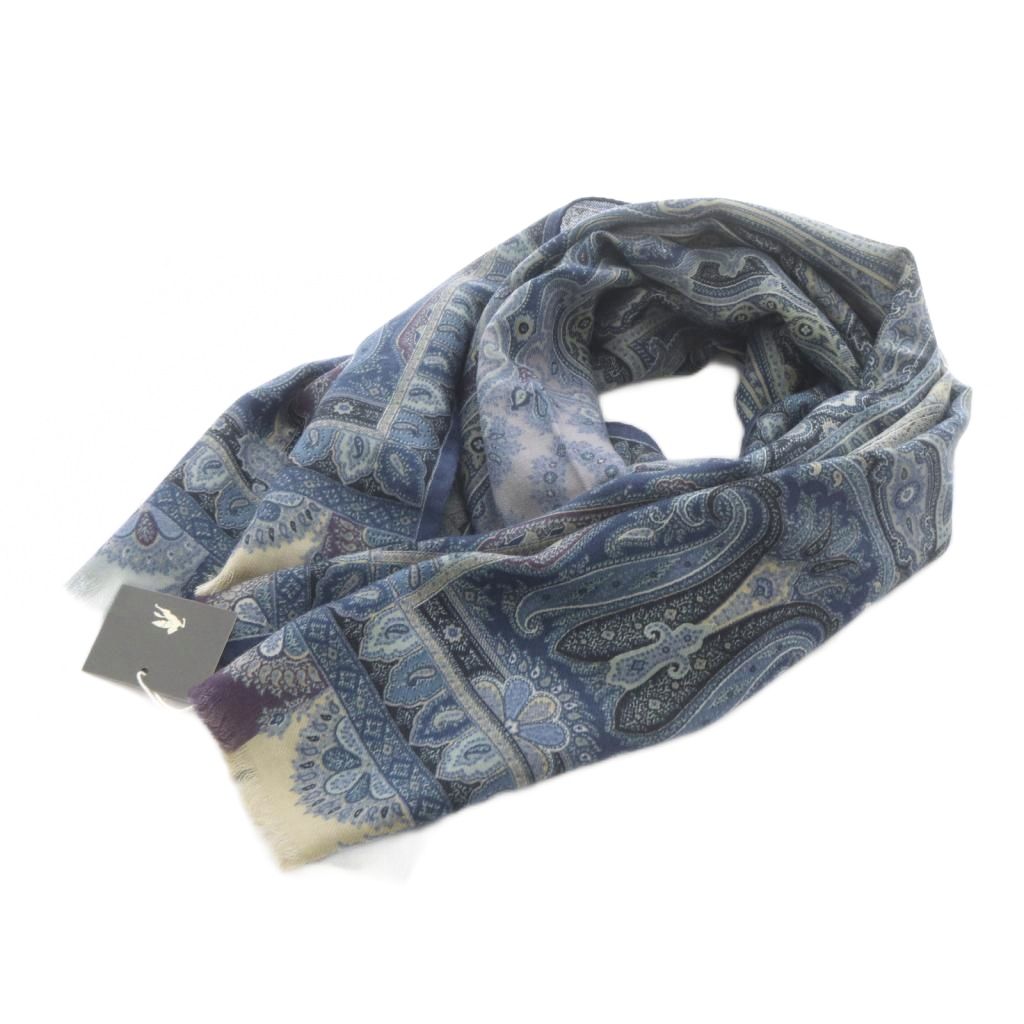 【中古】エトロ ETRO ウール シルク ペイズリー柄ストール 紺 ネイビー /SR ■SH レディース 【ベクトル 古着】 260424