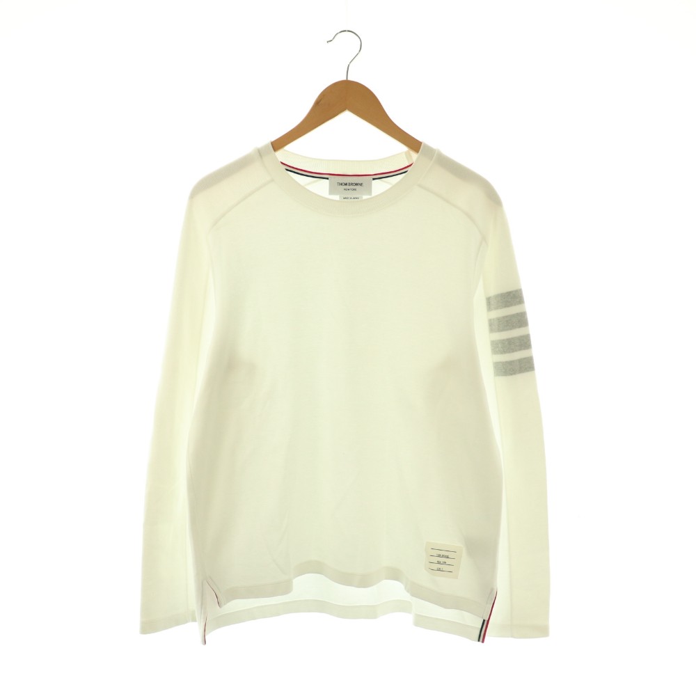 T-Shirts - 【中古】トムブラウン THOM BROWNE ミラノコットン 4BAR Tシャツ カットソー 長袖 2 ホワイト /DF ■OS メンズ 【ベクトル 古着】 260424