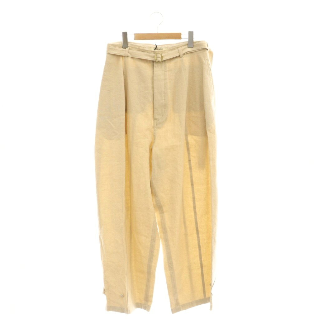 Cropped Pants - 【中古】ススリ SUSURI 26-501 フォックスパンツ ワイドパンツ リネン ベルト付き 3 ベージュ /ES ■OS ■SH レディース 【ベクトル 古着】 260502