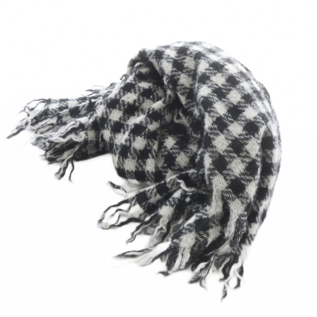 【中古】ファリエロサルティ Faliero Sarti チェックフリンジスカーフ 白 ホワイト 黒 ブラック /SR レディース 【ベクトル 古着】 260428