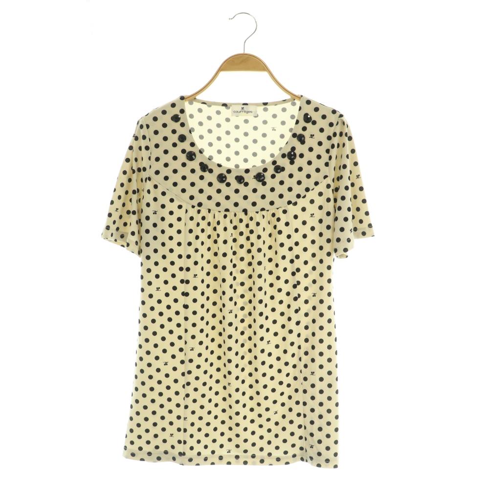 【中古】クレージュ courreges ドット ビジューカットソー 半袖 ストレッチ 38 ライトベージュ /MY ■OS レディース 【ベクトル 古着】 260428