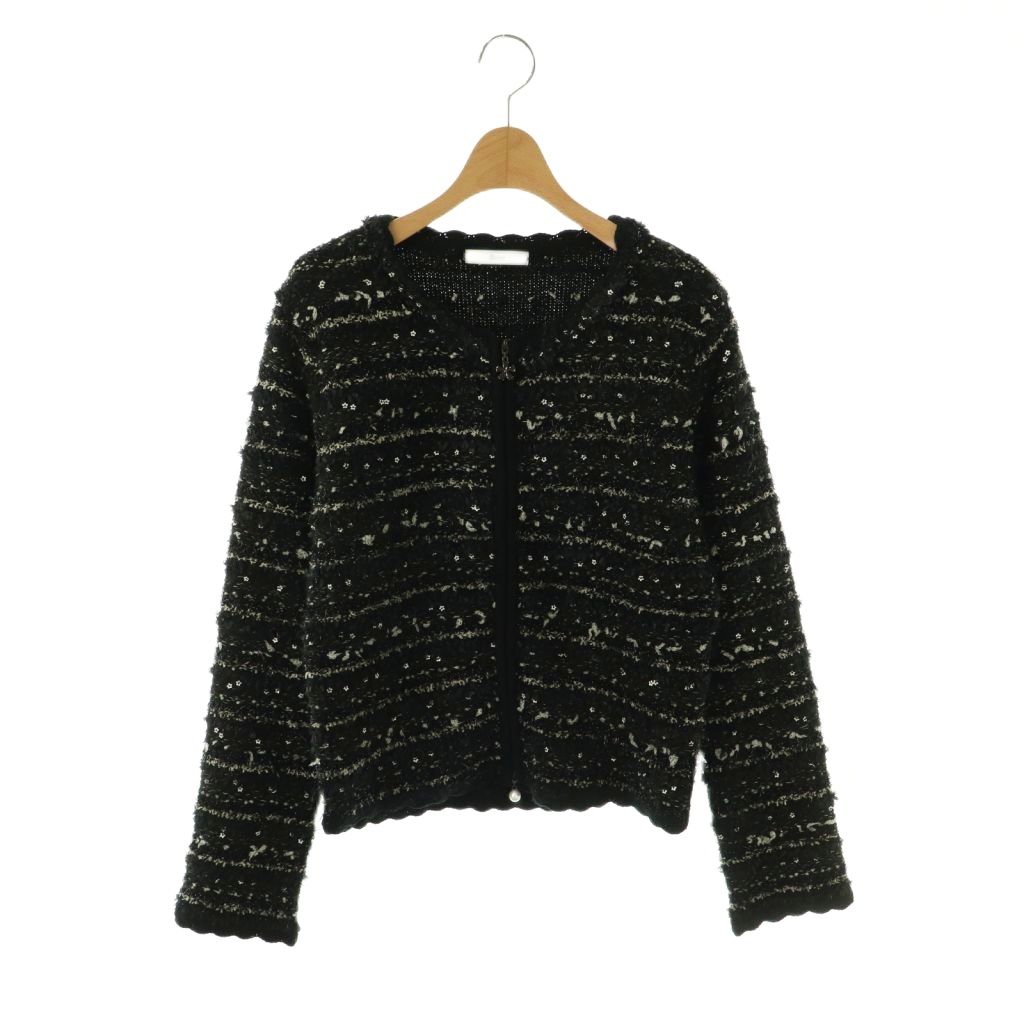 美品 Rene ルネ 36 ツイード ノーカラージャケット フォーマル S 黒 36 ルネ rene ノーカラージャケット ノーカラー ジャケット ツイード