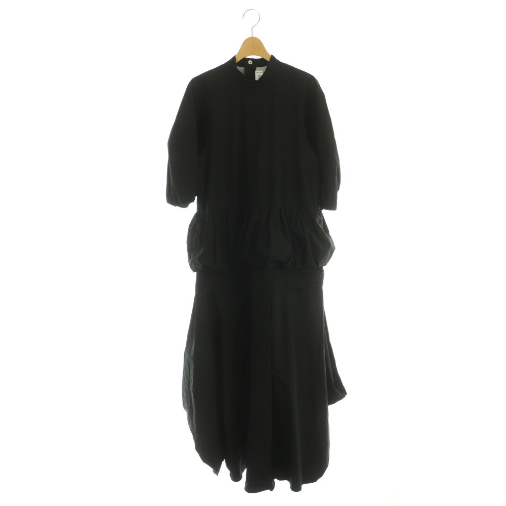 ナゴンスタンス nagonstans 24AW tuck gather flare dress ワンピース ロング 七分袖 ナイロン M 黒 /MI ■OS レディース  260427