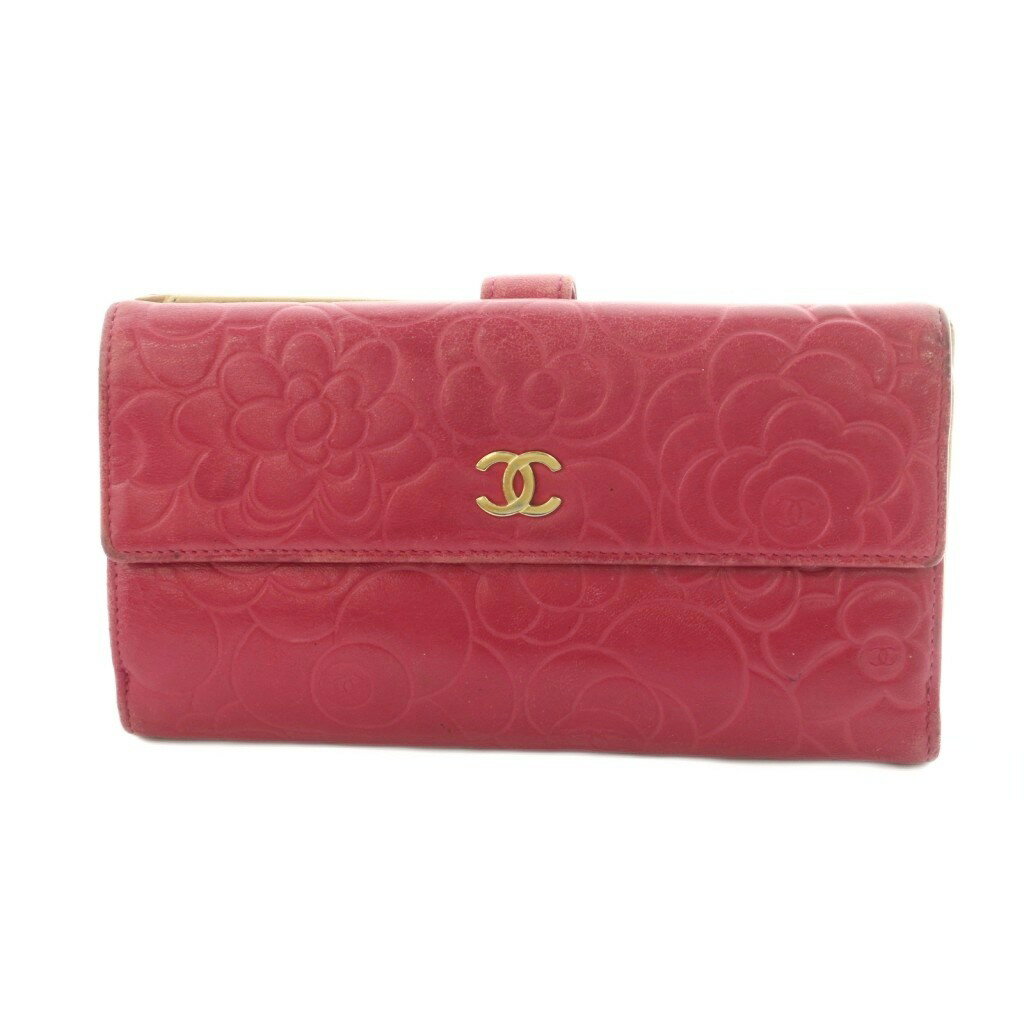 【中古】シャネル CHANEL カメリア Wホック 長財布 二つ折り ラムレザー マゼンタピンク /MI ■OS ■OH レディース 【ベクトル 古着】 260507