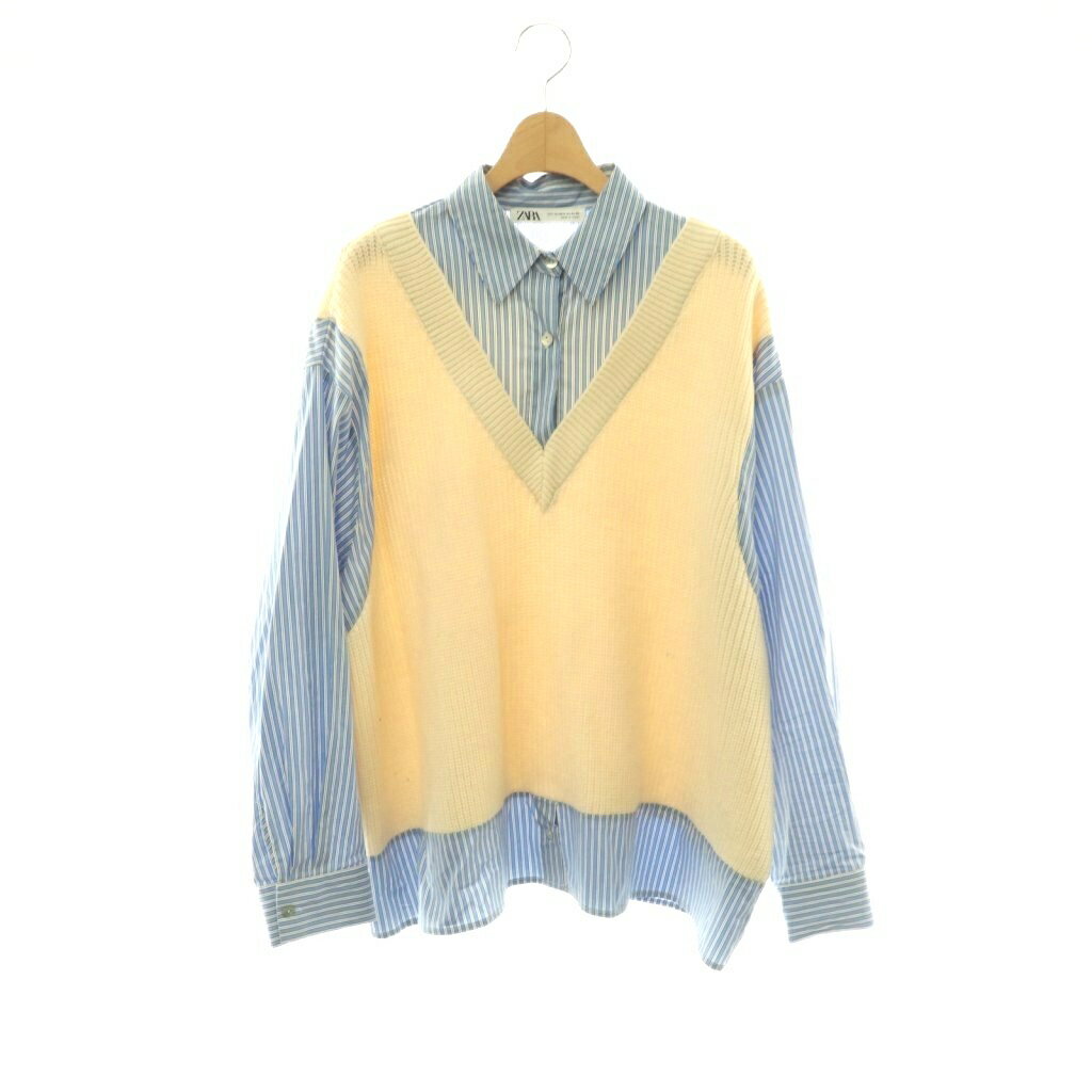樂天商城 - 【中古】ザラ ZARA ニットドッキングシャツ ストライプ オーバーサイズ 長袖 XS-S ベージュ ライトブルー /HS ■OS レディース 【ベクトル 古着】 260507