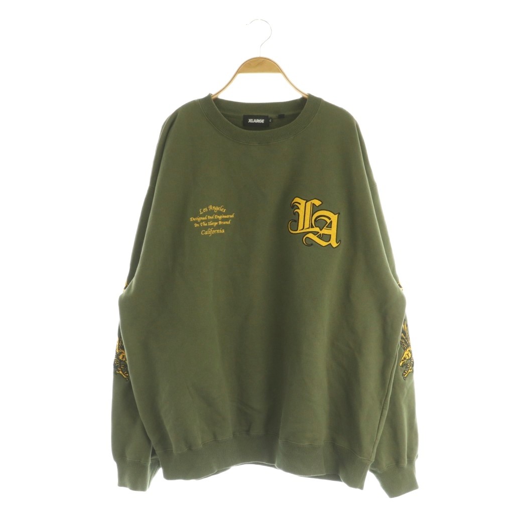 樂天商城 - 【中古】エクストララージ X-LARGE VARSITY CREWNECK SWEATSHIRTスウェットトップス トレーナー 長袖 刺繍 XL カーキ /MY ■OS ■SH メンズ 【ベクトル 古着】 260429