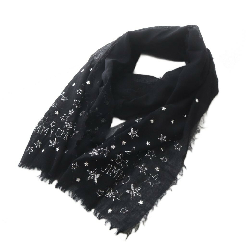 【中古】ジミーチュウ JIMMY CHOO ストール スター装飾 シルク混 フリンジ ブラック /YO40 ■SH ■OH レディース 【ベクトル 古着】 260516