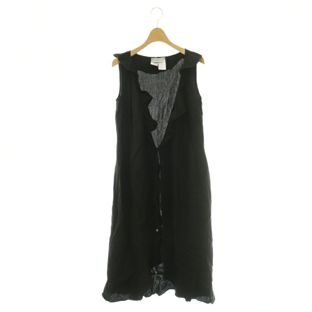 【中古】マックスマーラ MAX MARA ジレ ロング リネン フリル 40 黒 /MI ■OS ■SH ...