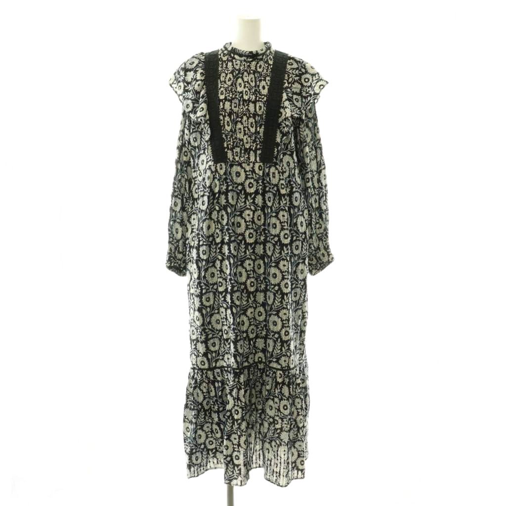 ヌキテパ NE QUITTEZ PAS! COTTON LUREX STRIPE FLOWER PRINT FRILL DRESS ワンピース 花柄 フリル M 黒 青 マルチカラー /CX ■OS レディース  260513