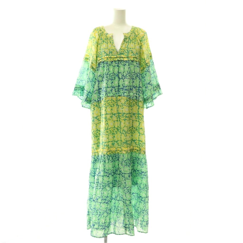 サラマリカ Sara mallika CTN BLOCK FLOWER PRT FRILL DRESS ワンピース 花柄 スキッパー フリル M ? マルチカラー /CX ■OS レディース  260513