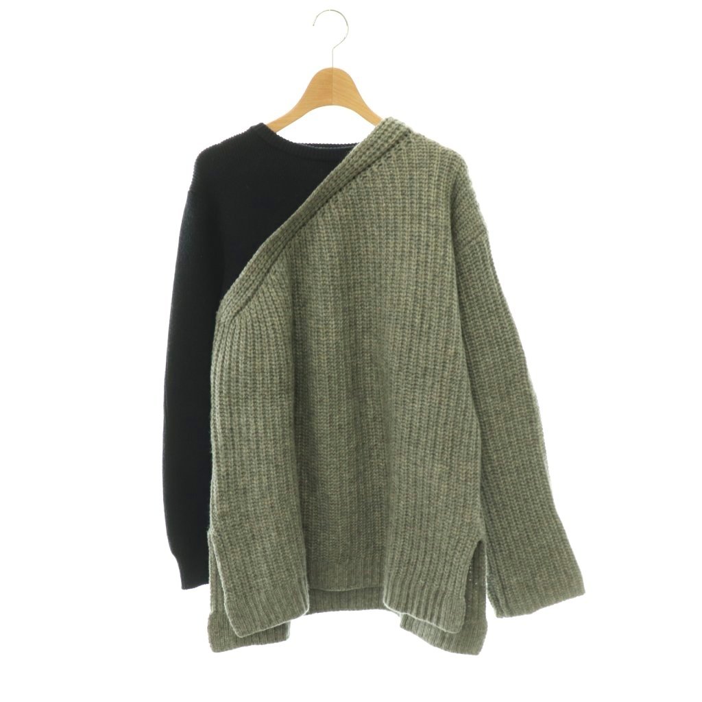 【中古】リムアーク rim.ark One-shoulder detail knit tops ニット セーター プルオーバー バイカラー 36 グレー ネイビー /CX ■OS レディース 【ベクトル 古着】 260511