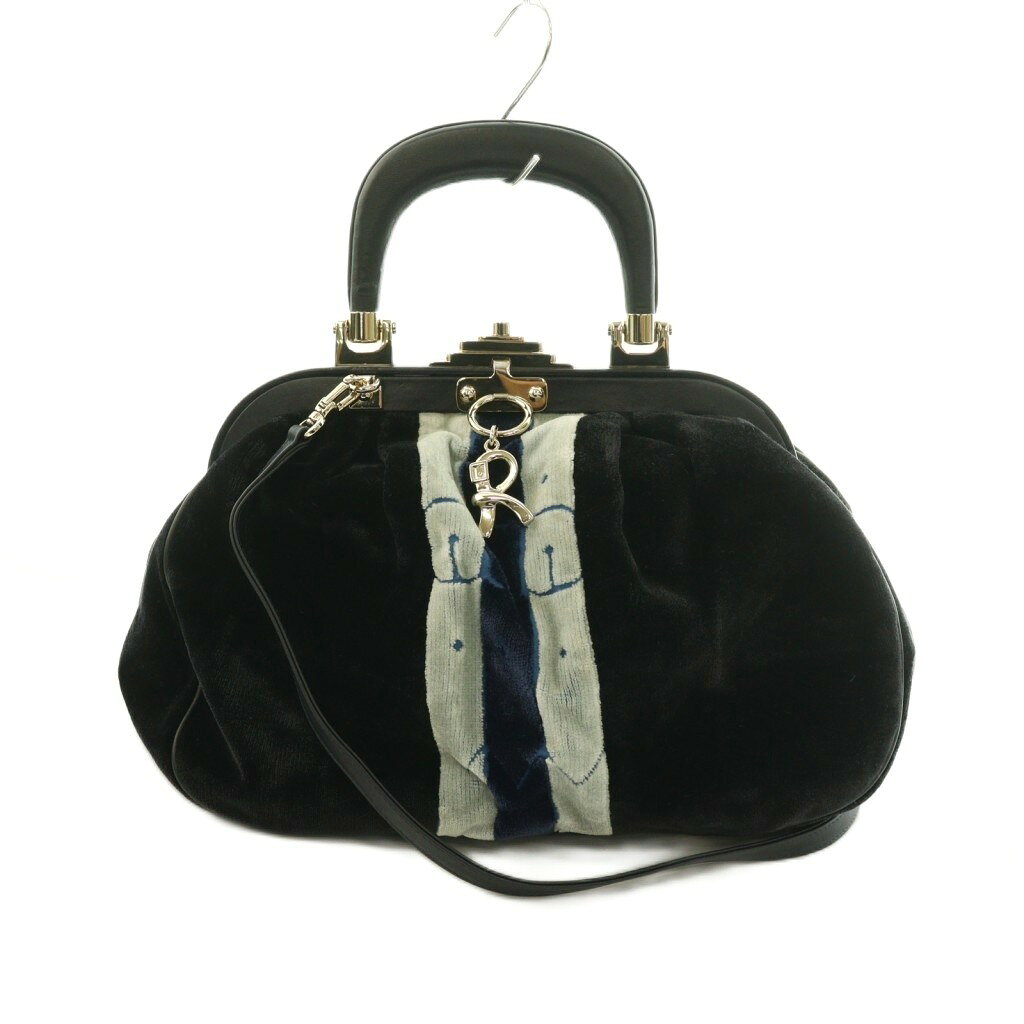 【中古】ロベルタディカメリーノ Roberta di Camerino ベルベットがま口2WAYバッグ ハンドバッグ ショルダーバッグ 濃紺 グレー /MI ■OS ■SH レディース 【ベクトル 古着】 260509