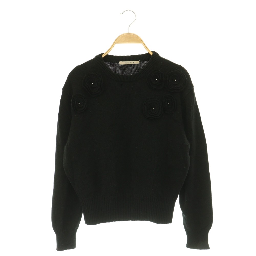 Rakuten - 【中古】ストラ Stola. フラワーモチーフクルーネックニット セーター 長袖 F ブラック /MY ■OS ■SH レディース 【ベクトル 古着】 260519